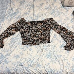 Lulu's Black Floral Off-Shoulder Blouse
